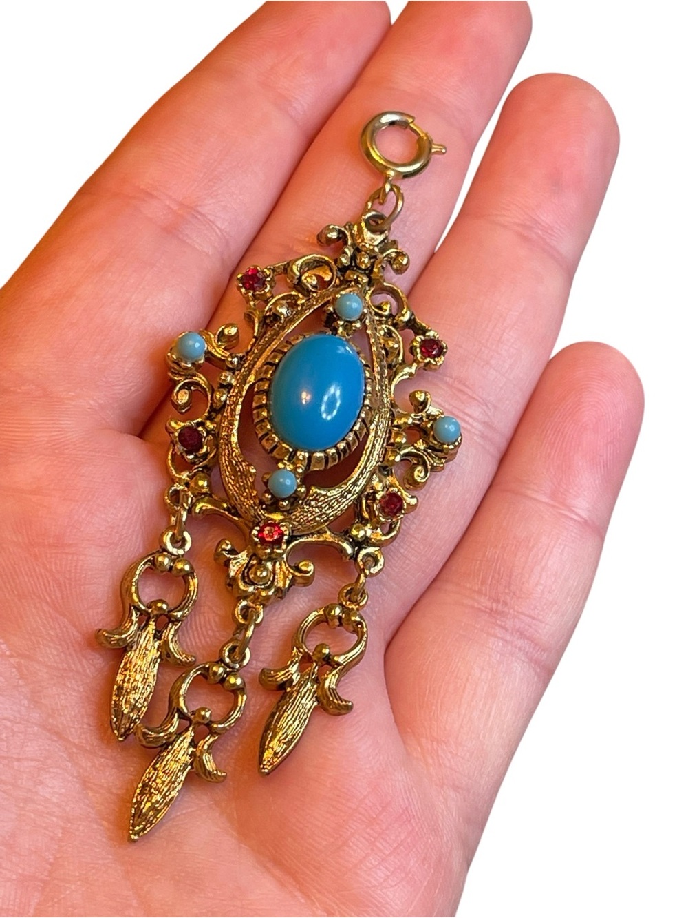 Vintage Celebrity NY Victorian Revival Faux Turquoise Dangle Necklace Pendant - Picture 9 of 11